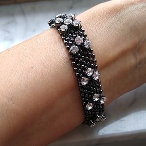 Gunmetal/Clear Crystal Liquid Metal Bracelet